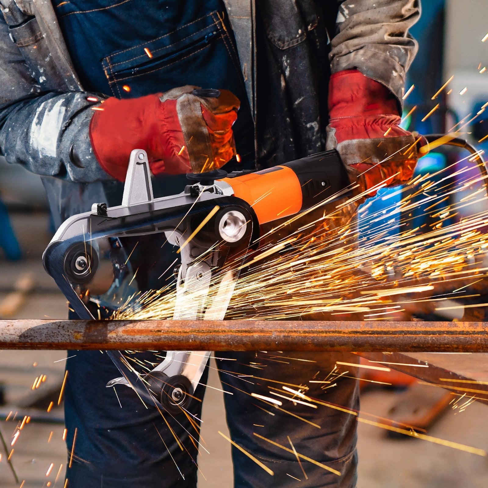 VEVOR Pipe Tube Polisher Sander, 1000W Pipe Belt Sander with 6 Variable Speeds 1100-3200rpm, Professional Belt Sander Grinding Machine with 50PCS Sanding Belts for Burnishing Finishing Rust Removal 