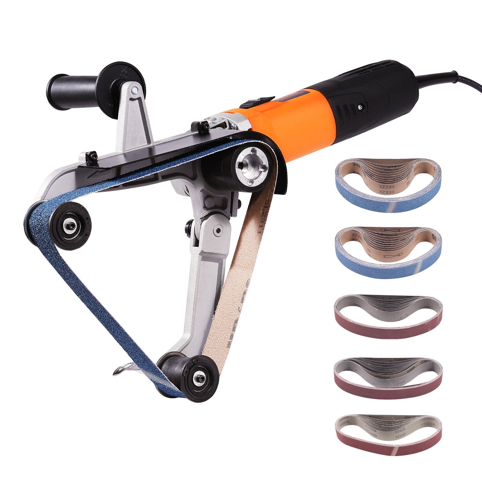 VEVOR Pipe Tube Polisher Sander, 1000W Pipe Belt Sander with 6 Variable Speeds 1100-3200rpm, Professional Belt Sander Grinding Machine with 50PCS Sanding Belts for Burnishing Finishing Rust Removal 
