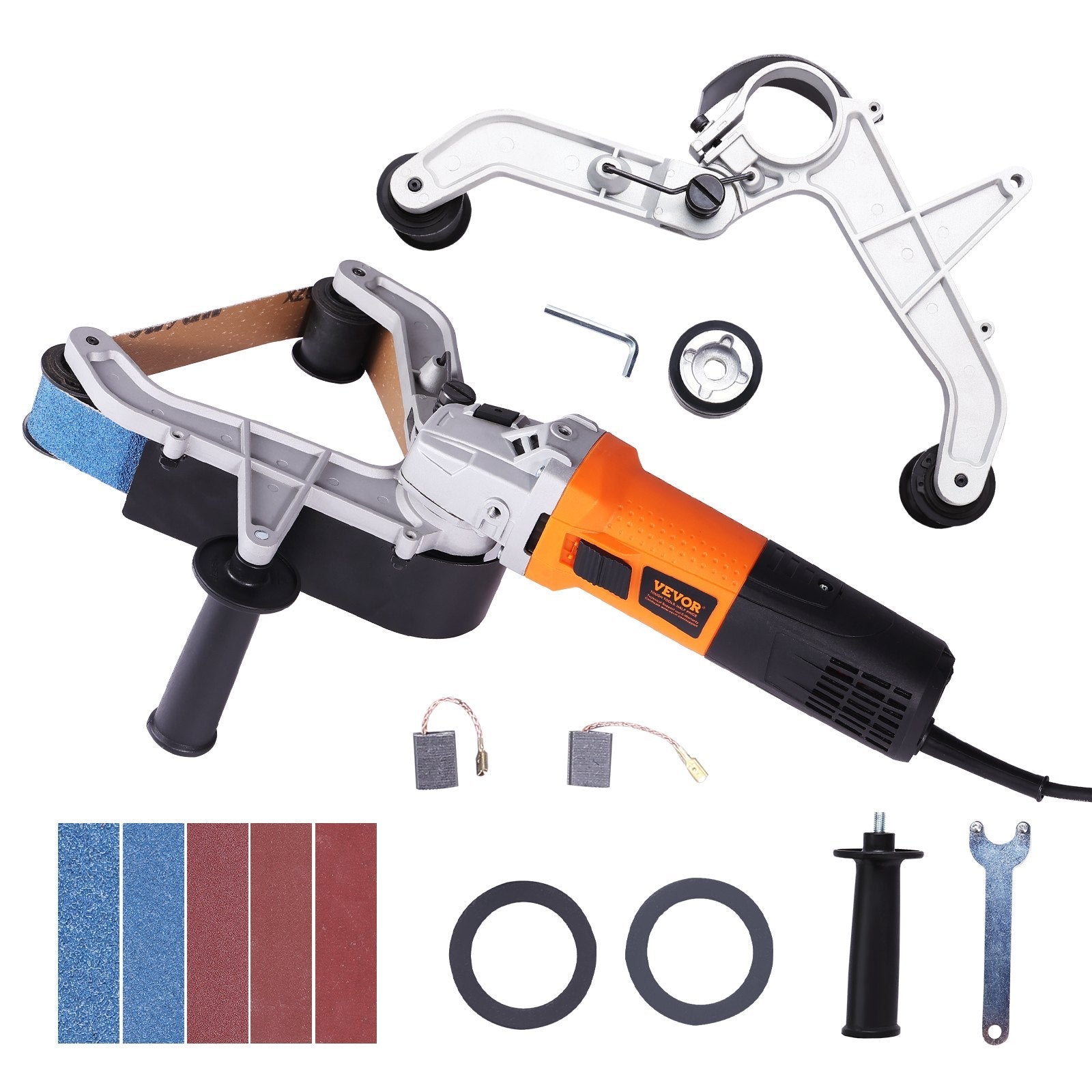 VEVOR Pipe Tube Polisher Sander, 1000W Pipe Belt Sander with 6 Variable Speeds 1100-3200rpm, Professional Belt Sander Grinding Machine with 50PCS Sanding Belts for Burnishing Finishing Rust Removal 