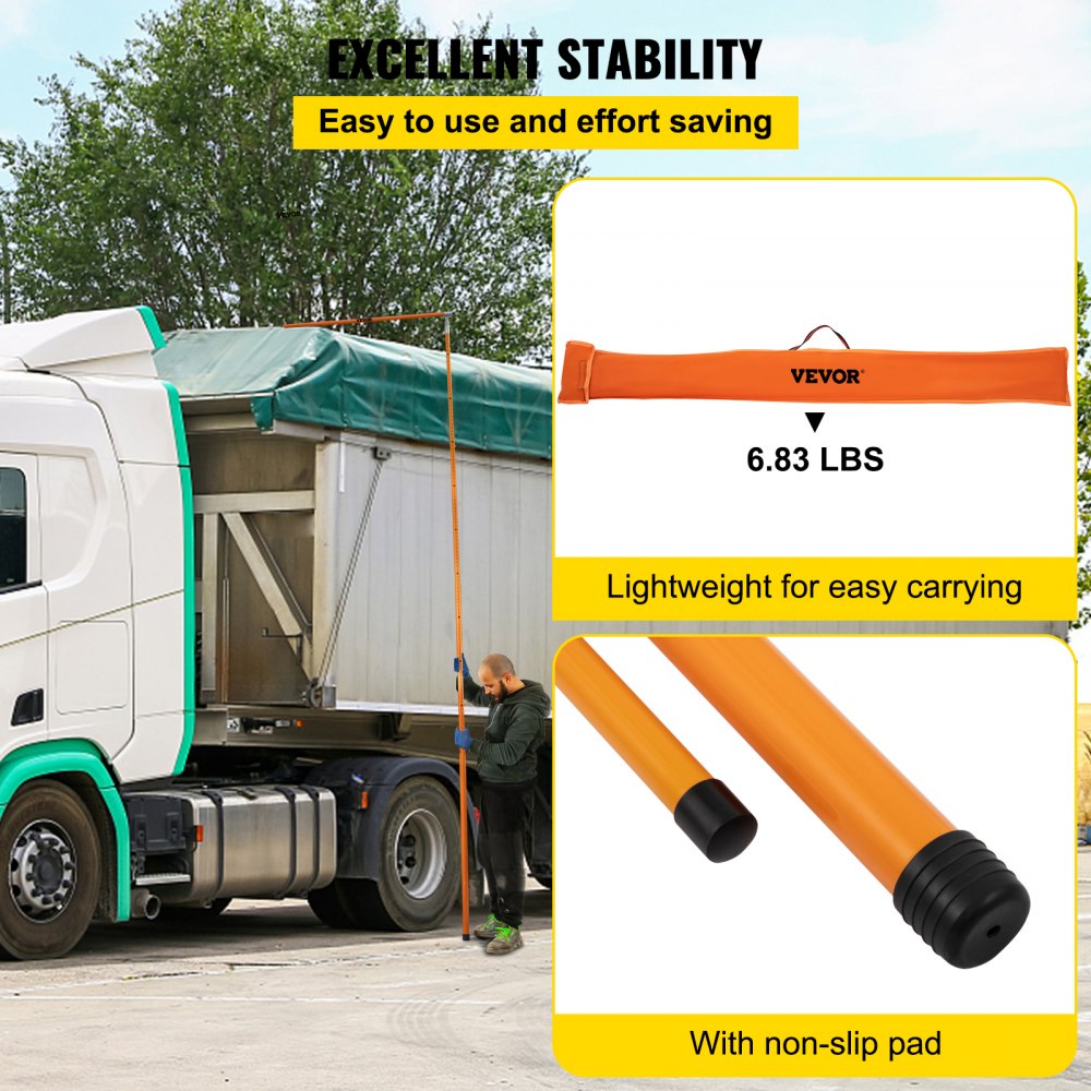 VEVOR Load Height Measuring Stick, 20 ft Sturdy Fiberglass Truck Height Stick with Adjustable Pole, Non-conductive Truck Height Measuring Stick with Carrying Bag, Height Stick for Trucks, Car Haulers 