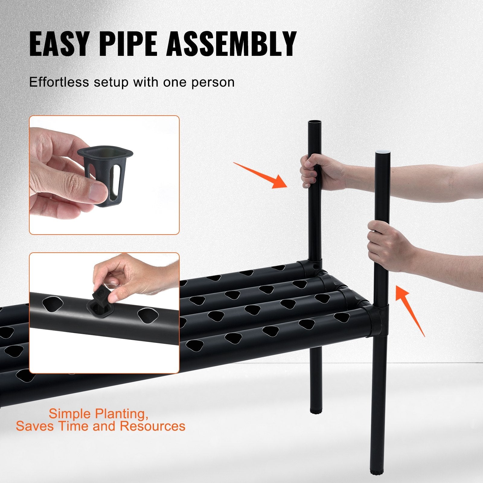 VEVOR Hydroponics Growing System, 72 Sites 2 Layers, Dark Grey PVC Pipes Hydroponic Grow Kit with Water Pump, Timer, Baskets and Sponges for Fruits, Vegetables, Herb 