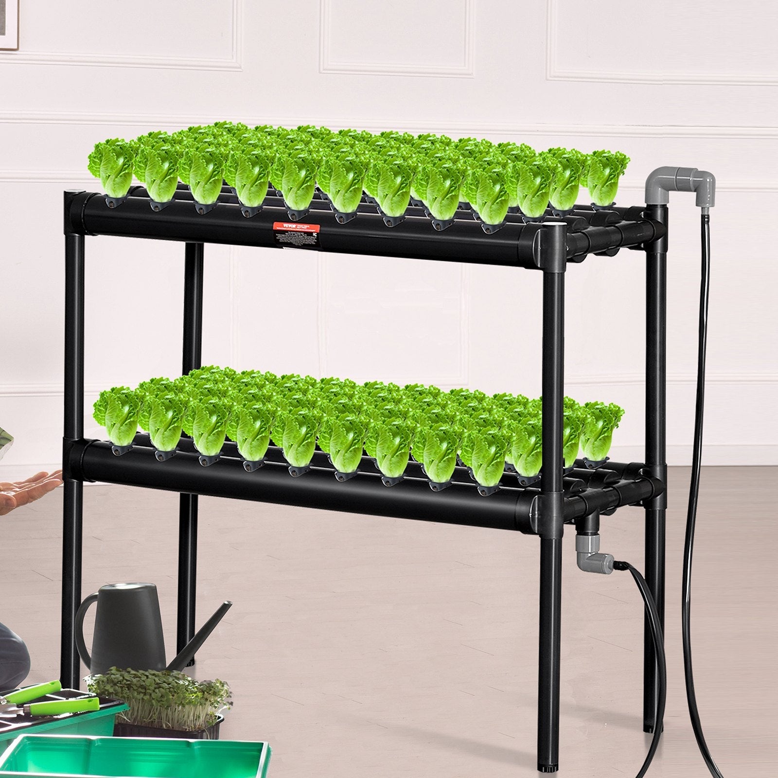 VEVOR Hydroponics Growing System, 72 Sites 2 Layers, Dark Grey PVC Pipes Hydroponic Grow Kit with Water Pump, Timer, Baskets and Sponges for Fruits, Vegetables, Herb 