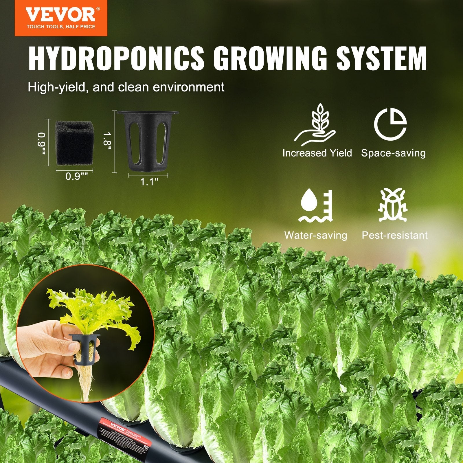 VEVOR Hydroponics Growing System, 108 Sites 3 Layers, Dark Grey PVC Pipes Hydroponic Grow Kit with Water Pump, Timer, Baskets and Sponges for Fruits, Vegetables, Herb 