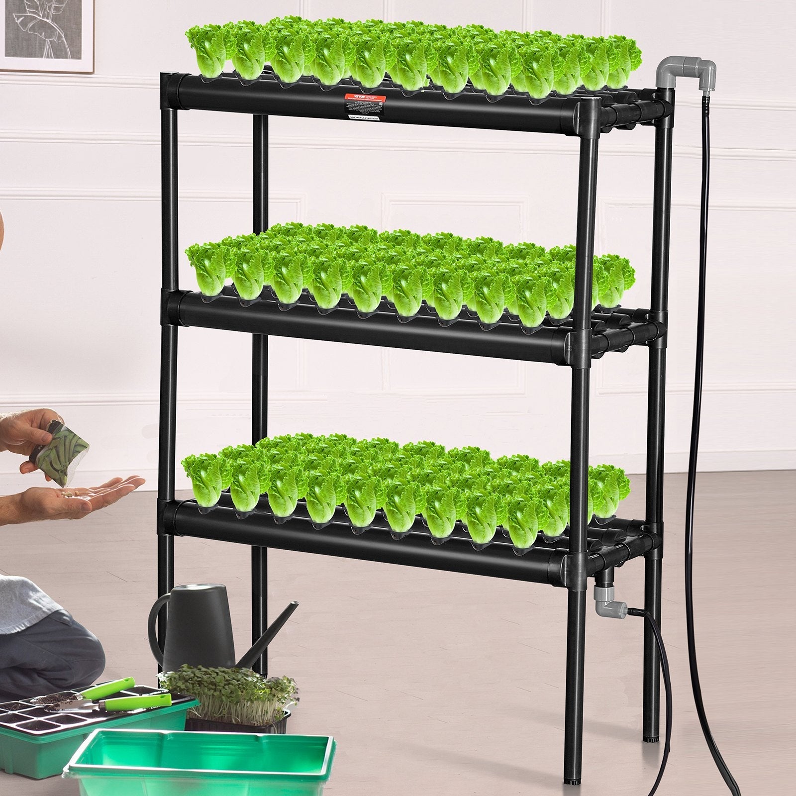 VEVOR Hydroponics Growing System, 108 Sites 3 Layers, Dark Grey PVC Pipes Hydroponic Grow Kit with Water Pump, Timer, Baskets and Sponges for Fruits, Vegetables, Herb 