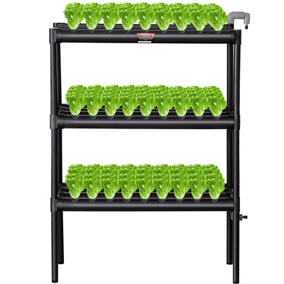 VEVOR Hydroponics Growing System, 108 Sites 3 Layers, Dark Grey PVC Pipes Hydroponic Grow Kit with Water Pump, Timer, Baskets and Sponges for Fruits, Vegetables, Herb 
