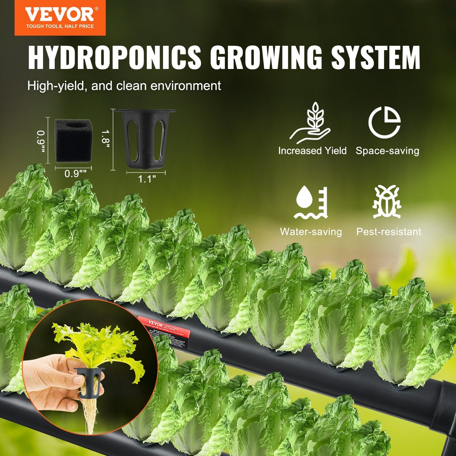VEVOR Hydroponics Growing System, 36 Sites 4 Layers, Dark Grey PVC Pipes Hydroponic Grow Kit with Water Pump, Timer, Baskets and Sponges for Fruits, Vegetables, Herb 