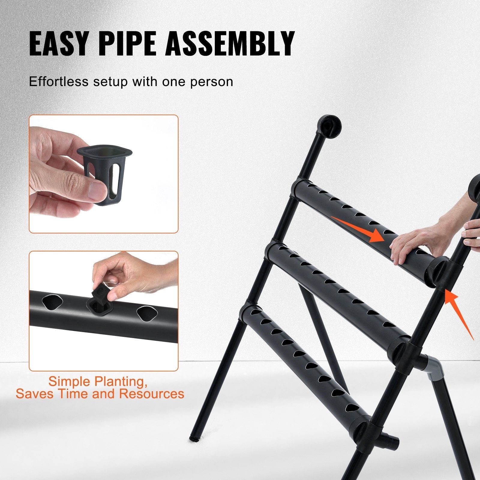 VEVOR Hydroponics Growing System, 36 Sites 4 Layers, Dark Grey PVC Pipes Hydroponic Grow Kit with Water Pump, Timer, Baskets and Sponges for Fruits, Vegetables, Herb 