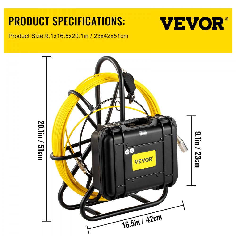 VEVOR Sewer Camera 150ft Pipe Pipeline Inspection Camera 9 Inch Color LCD Monitor Pipe Inspection Equipment IP68 Borescope Endoscope Waterproof (Camera Size: 23mm x 120mm) 