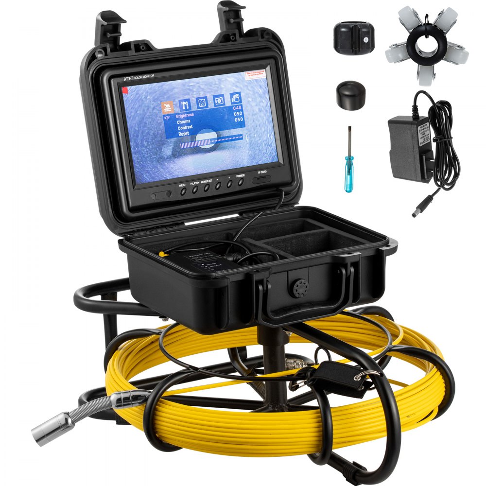 VEVOR Sewer Camera 200ft Pipe Pipeline Inspection Camera 9 Inch Color LCD Monitor Pipe Inspection Equipment IP68 Borescope Endoscope Waterproof (Camera Size: 23mm x 120mm) 