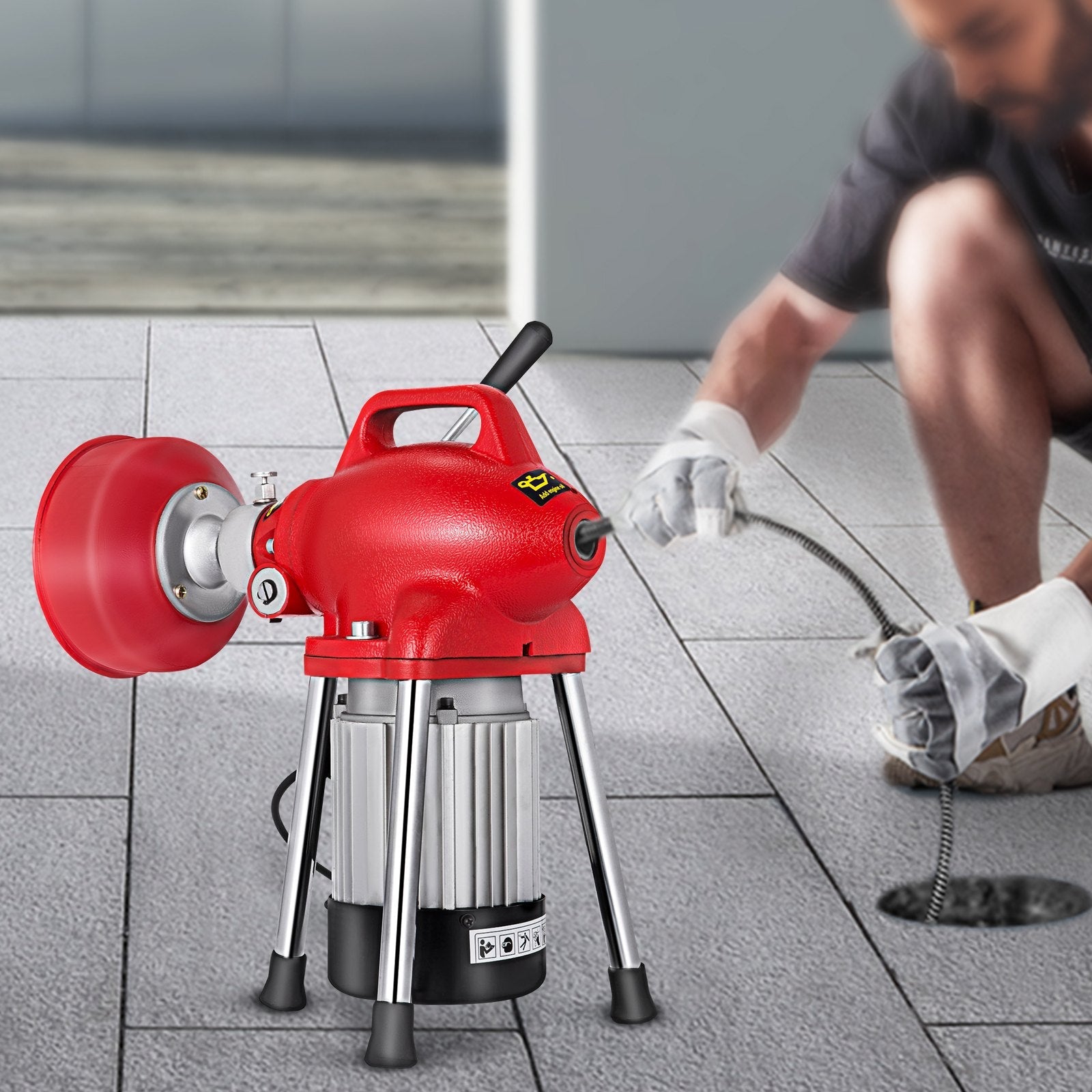 VEVOR Drain Cleaner Machine, 250W 2 Cables, Electric Drain Auger for 3/4\" to 4\" Pipes, Power Spin with Autofeed Function & 6 Cutters, Sewer Snake for Toilet, Sewer, Bathroom, Sink and Shower 