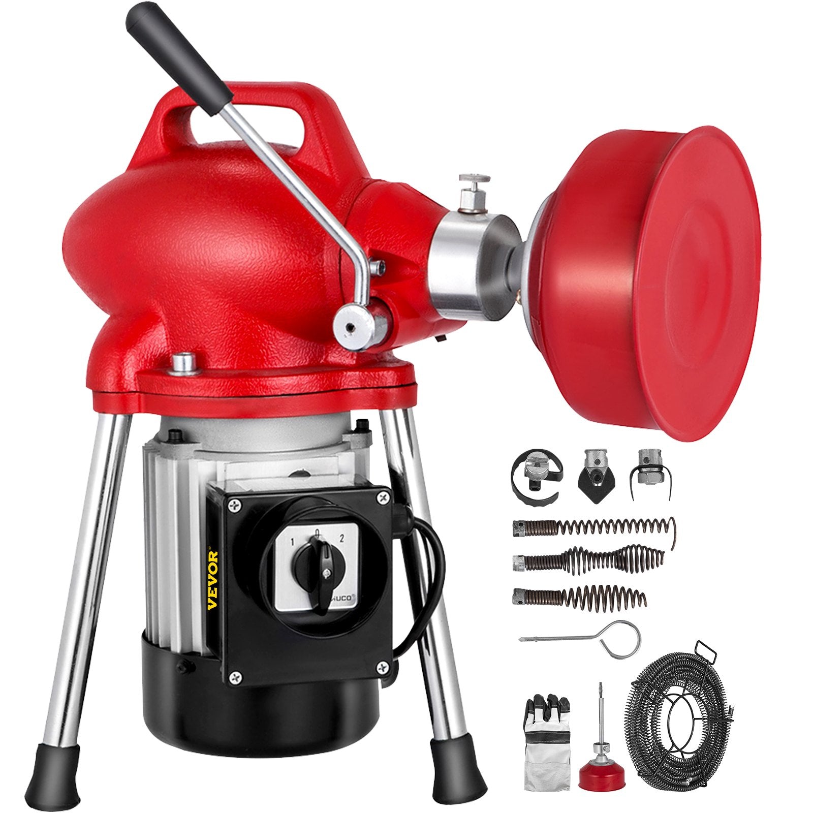 VEVOR Drain Cleaner Machine, 250W 2 Cables, Electric Drain Auger for 3/4\" to 4\" Pipes, Power Spin with Autofeed Function & 6 Cutters, Sewer Snake for Toilet, Sewer, Bathroom, Sink and Shower 