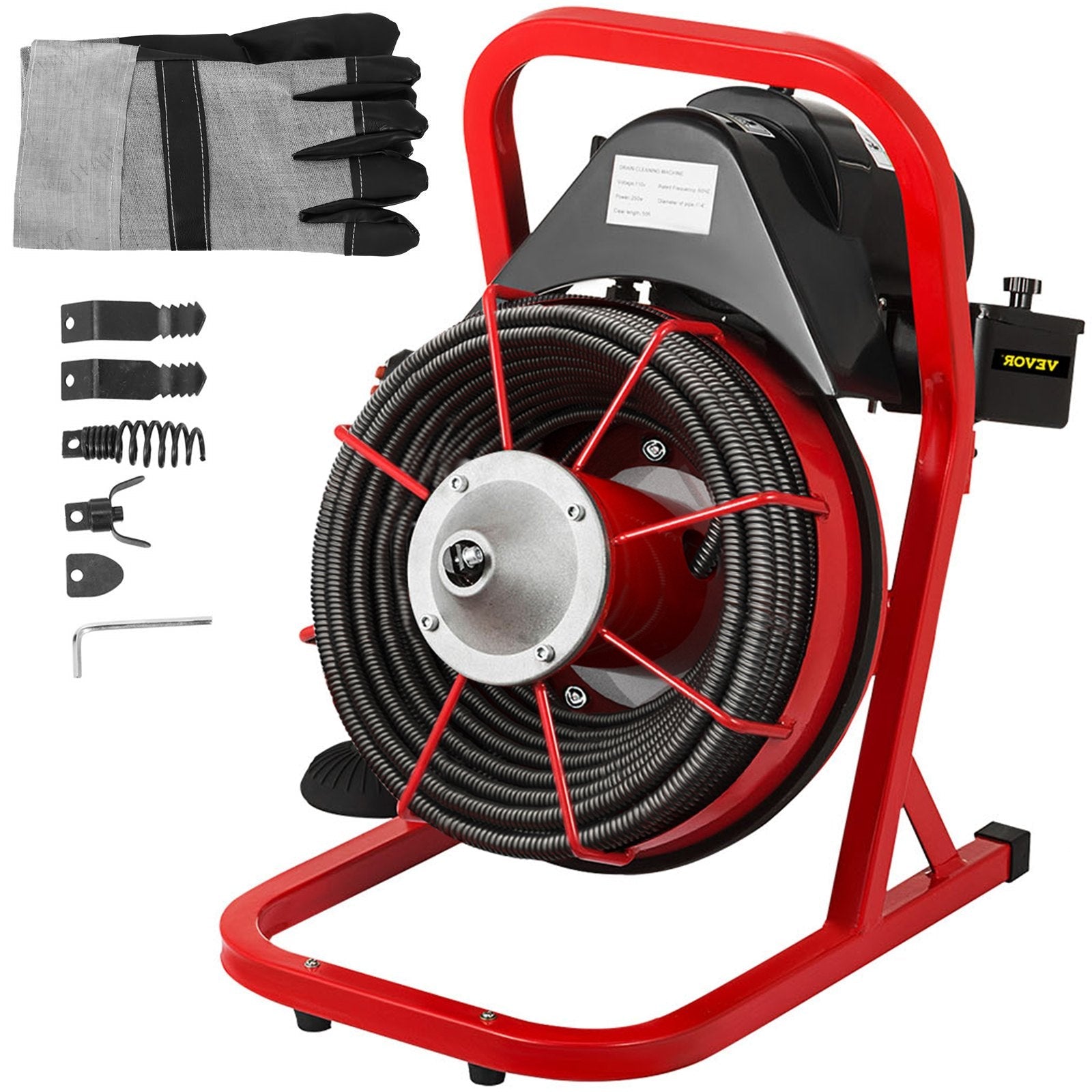 VEVOR 50 Ft x 3/8 Inch Drain Cleaner Machine fit 1 Inch (25mm) to 4 Inch(100mm) Pipes 370W Drain Cleaning Machine Portable Electric Drain Auger with Cutters Glove Drain Auger Cleaner Sewer 