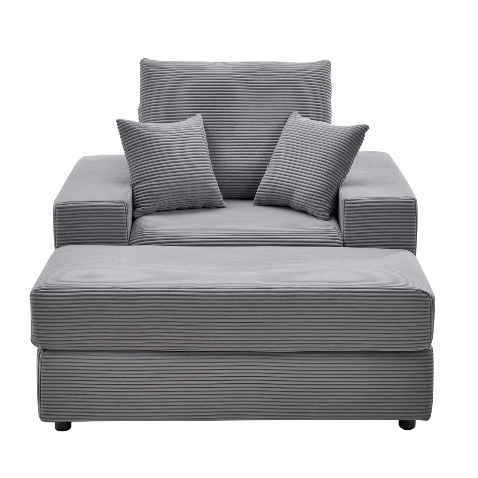 44" Oversized Chaise Lounge Chair – Grey Corduroy Deep Seat Modular Lounge with Storage Ottoman – No Assembly Required