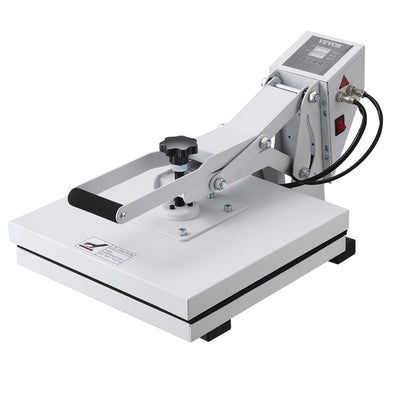 VEVOR Heat Press Machine, 15x15in / 38x38cm, Clamshell Sublimation Transfer Printer with Teflon Coated, Digital Precise Heat Control, Silica-Gel Sponge Powerpress for T-Shirt Bag Pad, White 
