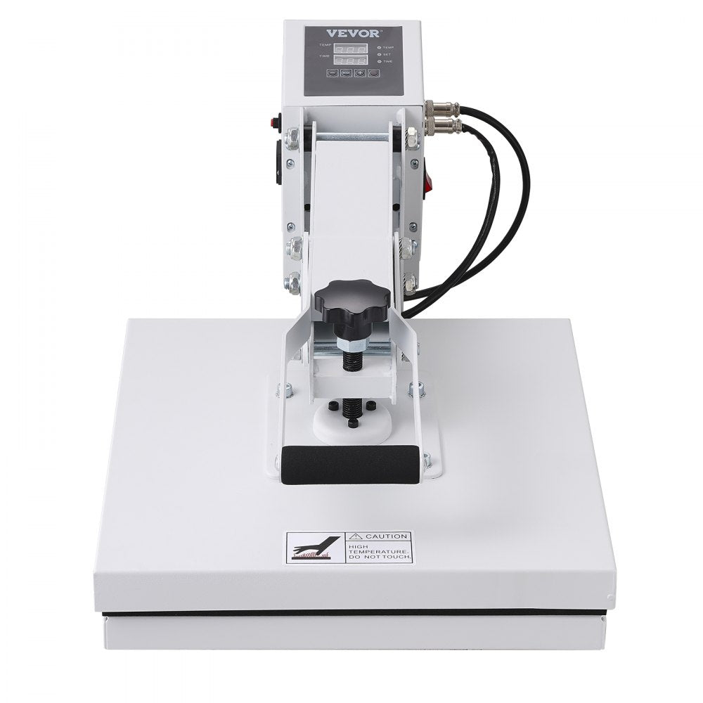 VEVOR Heat Press Machine, 15x15in / 38x38cm, Clamshell Sublimation Transfer Printer with Teflon Coated, Digital Precise Heat Control, Silica-Gel Sponge Powerpress for T-Shirt Bag Pad, White 