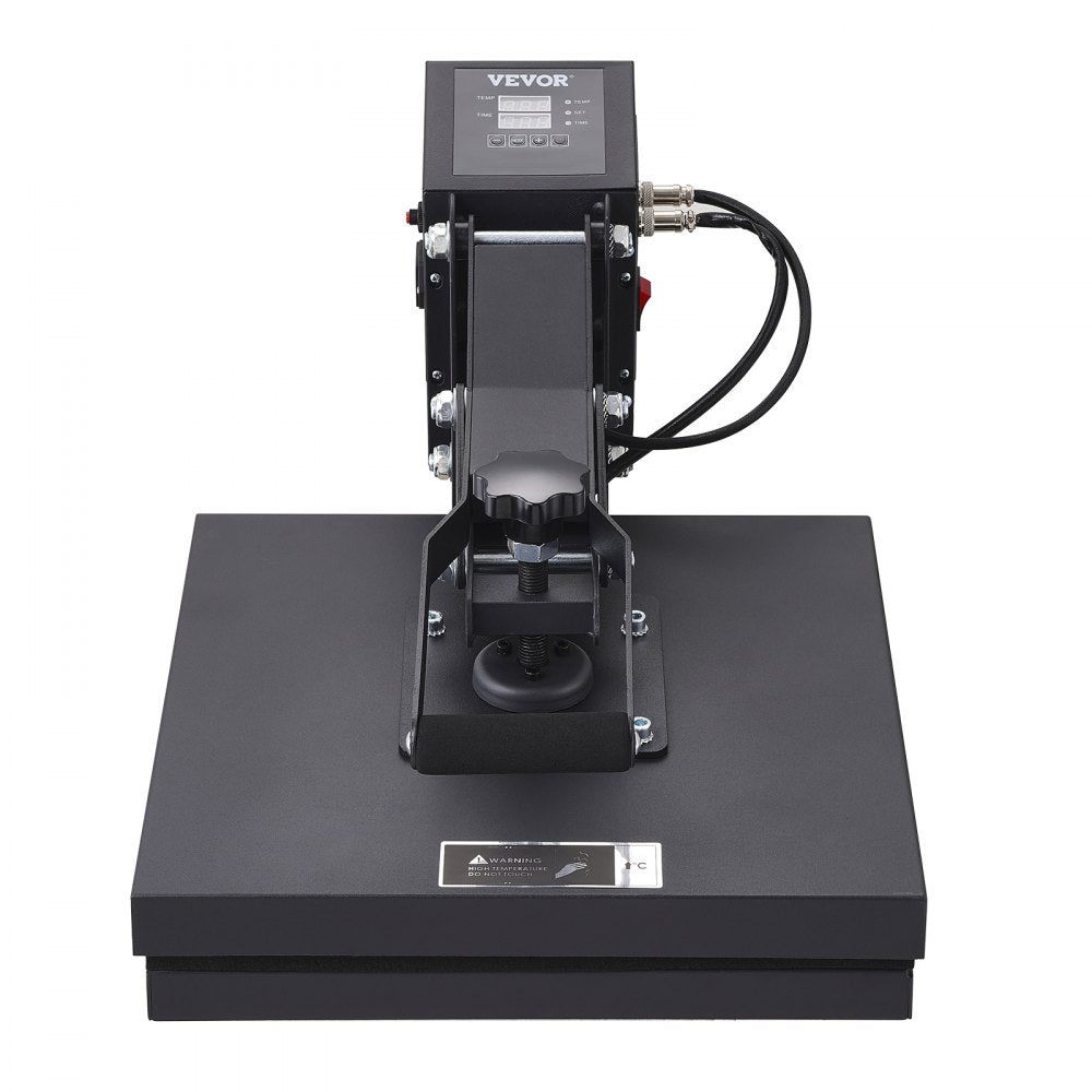 VEVOR Heat Press Machine, 15x15in / 38x38cm, Clamshell Sublimation Transfer Printer with Teflon Coated, Digital Precise Heat Control, Silica-Gel Sponge Powerpress for T-Shirt Bag Pad, Black 