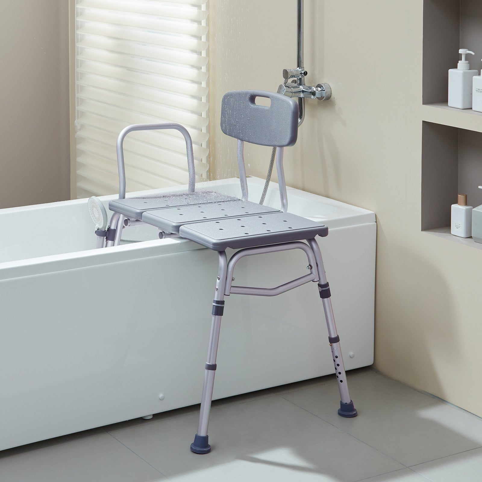 VEVOR Tub Transfer Bench for Bathtub, Adjustable Shower Seats for Adults, Lightweight Shower Bench for Elderly and Disabled, Non-Slip Bath Seats with Armrest and Reversible Backrest, 400lbs Capacity 
