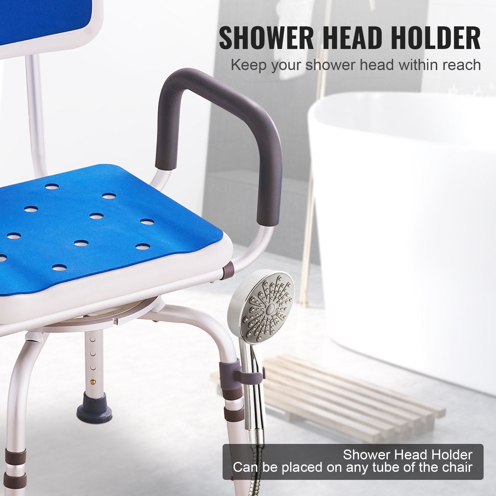 VEVOR Shower Chair 360° Swivel Tub Shower Seat with Armrests & Backrest 400lbs 