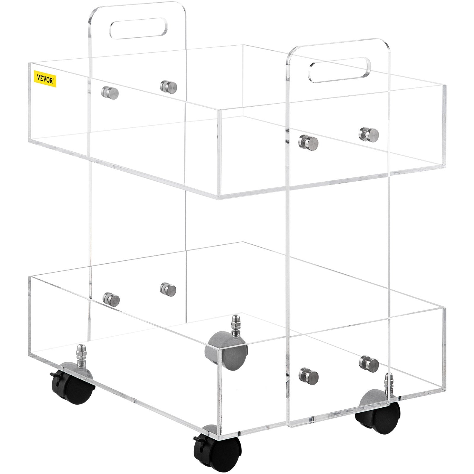 VEVOR Acrylic Cart, 2 Tier, 0.3 in Thickened Board, Holds Up to 66 lbs, Acrylic Side Table with Lockable Swivel Wheels, for Office School Home, 13.4" x 15.7" x 19" 