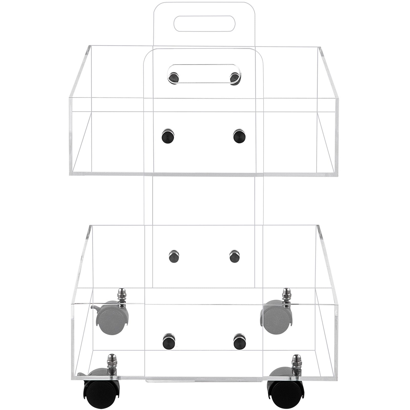 VEVOR Acrylic Cart, 2 Tier, 0.3 in Thickened Board, Holds Up to 66 lbs, Acrylic Side Table with Lockable Swivel Wheels, for Office School Home, 13.4" x 15.7" x 19" 