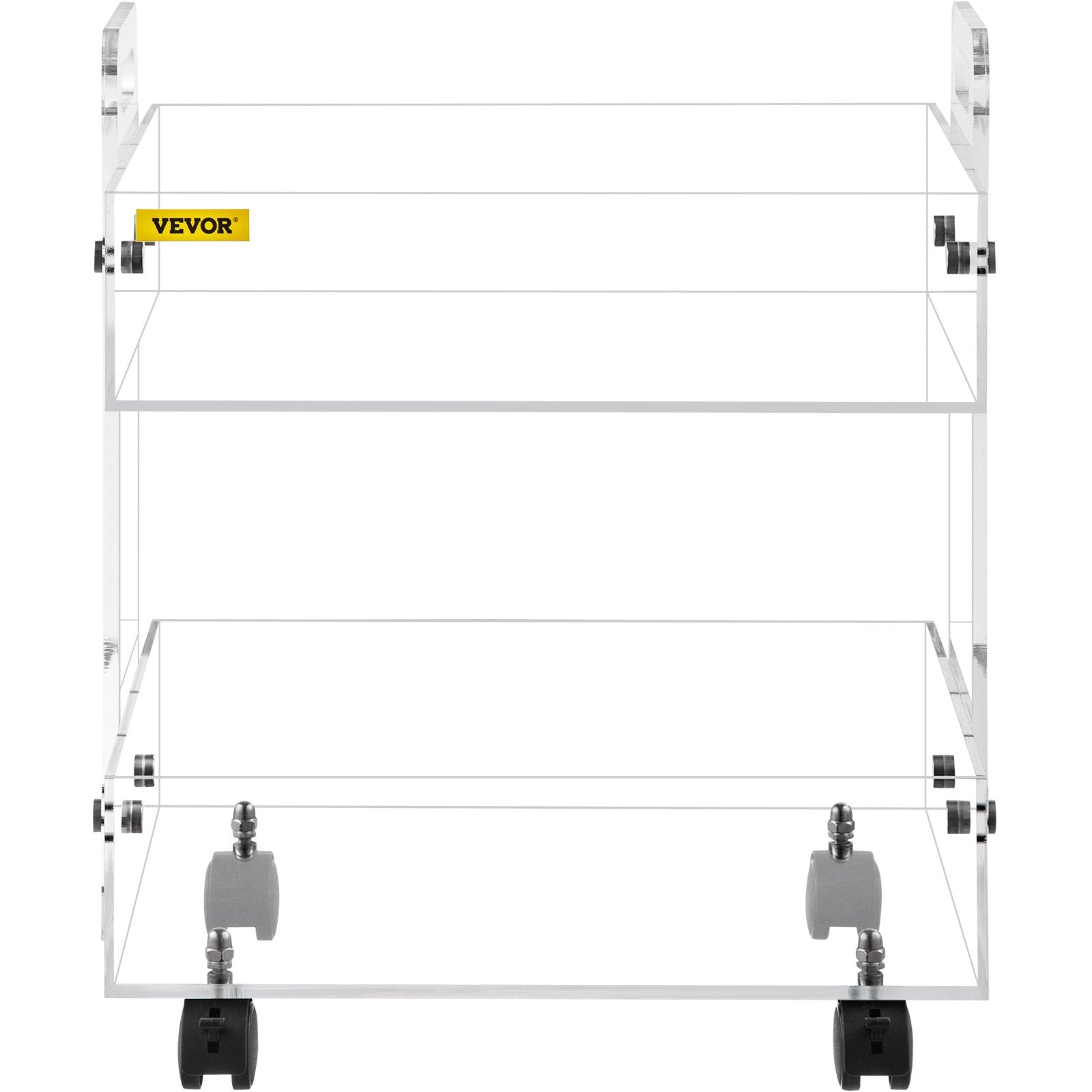 VEVOR Acrylic Cart, 2 Tier, 0.3 in Thickened Board, Holds Up to 66 lbs, Acrylic Side Table with Lockable Swivel Wheels, for Office School Home, 13.4" x 15.7" x 19" 