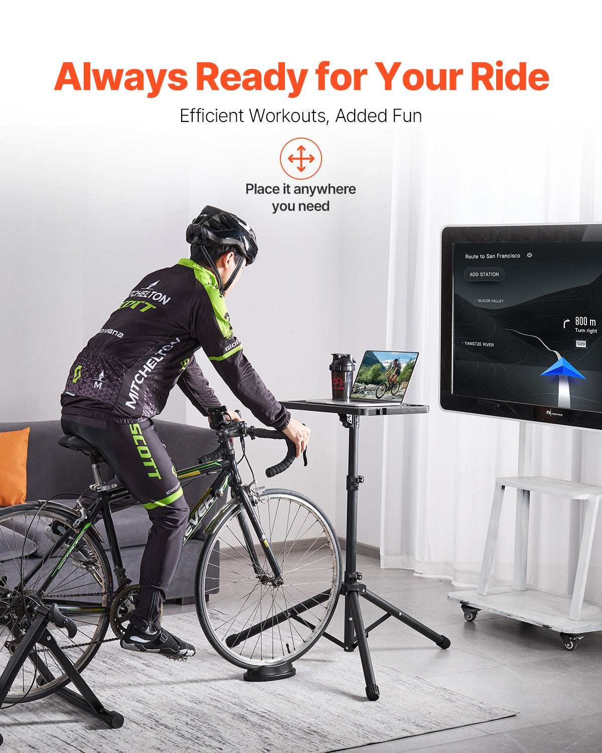 VEVOR Stationary Cycling Desk Bike Trainer Fitness Desk with Triangle Support 