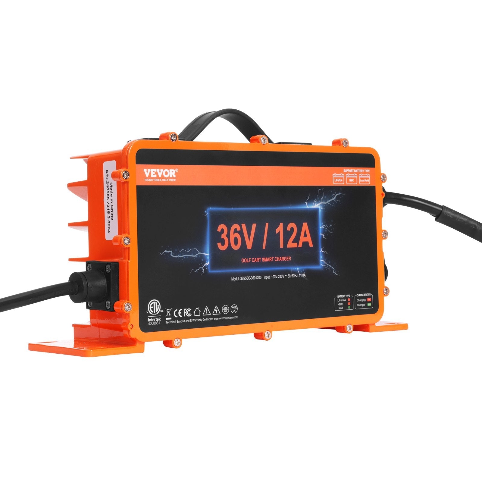 VEVOR 36 Volt 12 AMP Golf Cart Smart Battery Charger for EZGO D-Style IP67 ETL 