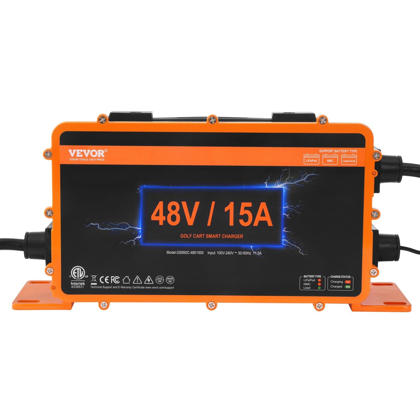 VEVOR 48 Volt Golf Cart Battery Charger, 15 AMP, Smart Battery Charger with G29 Plug, Compatible with Lead-Acid AGM/GEL/EFB MF Flooded NMC LiFePO4 Batteries for Yamaha, IP67 Waterproof ETL Certified 