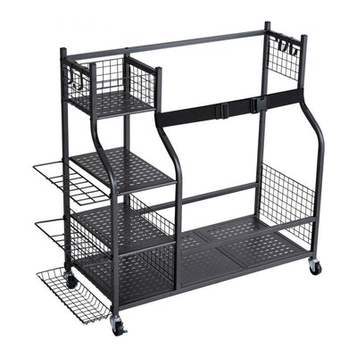 VEVOR Golf Storage Garage Organizer, 2 Golf Bag Stand Holder and Other Sports Equipment Storage Rack, Rolling Ball Cart on Wheels, Outdoor Sport Gear and Toy Storage with Baskets & Hooks, Steel, Black 