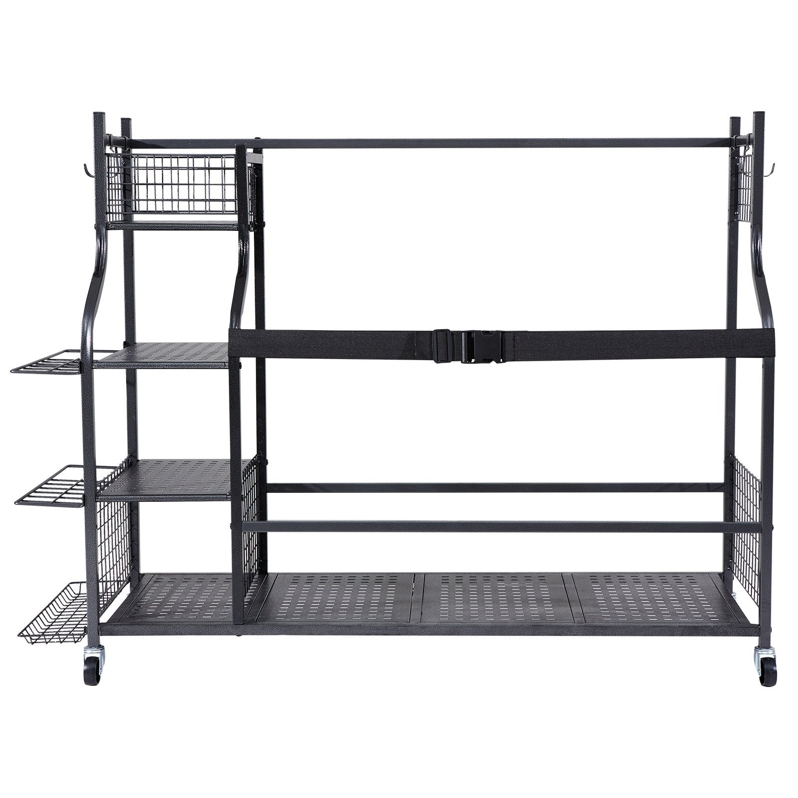 VEVOR Golf Storage Garage Organizer, 3 Golf Bag Stand Holder and Other Sports Equipment Storage Rack, Rolling Ball Cart on Wheels, Outdoor Sport Gear and Toy Storage with Baskets & Hooks, Steel, Black 