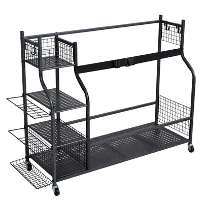 VEVOR Golf Storage Garage Organizer, 3 Golf Bag Stand Holder and Other Sports Equipment Storage Rack, Rolling Ball Cart on Wheels, Outdoor Sport Gear and Toy Storage with Baskets & Hooks, Steel, Black 