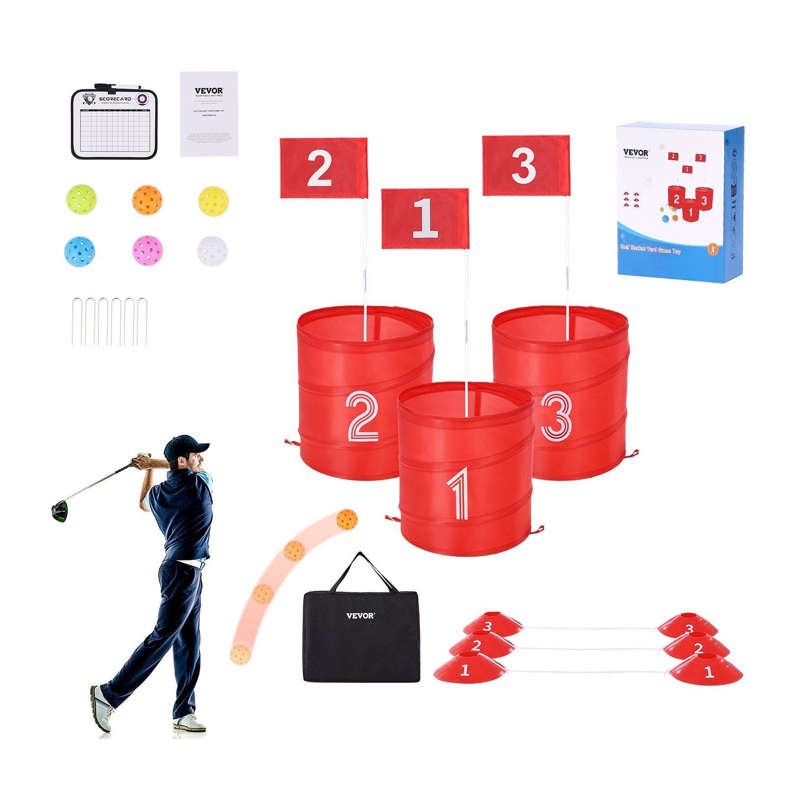 VEVOR Backyard Golf Game 3 Hole Portable Bucket Golf Game for Kids and Adults 