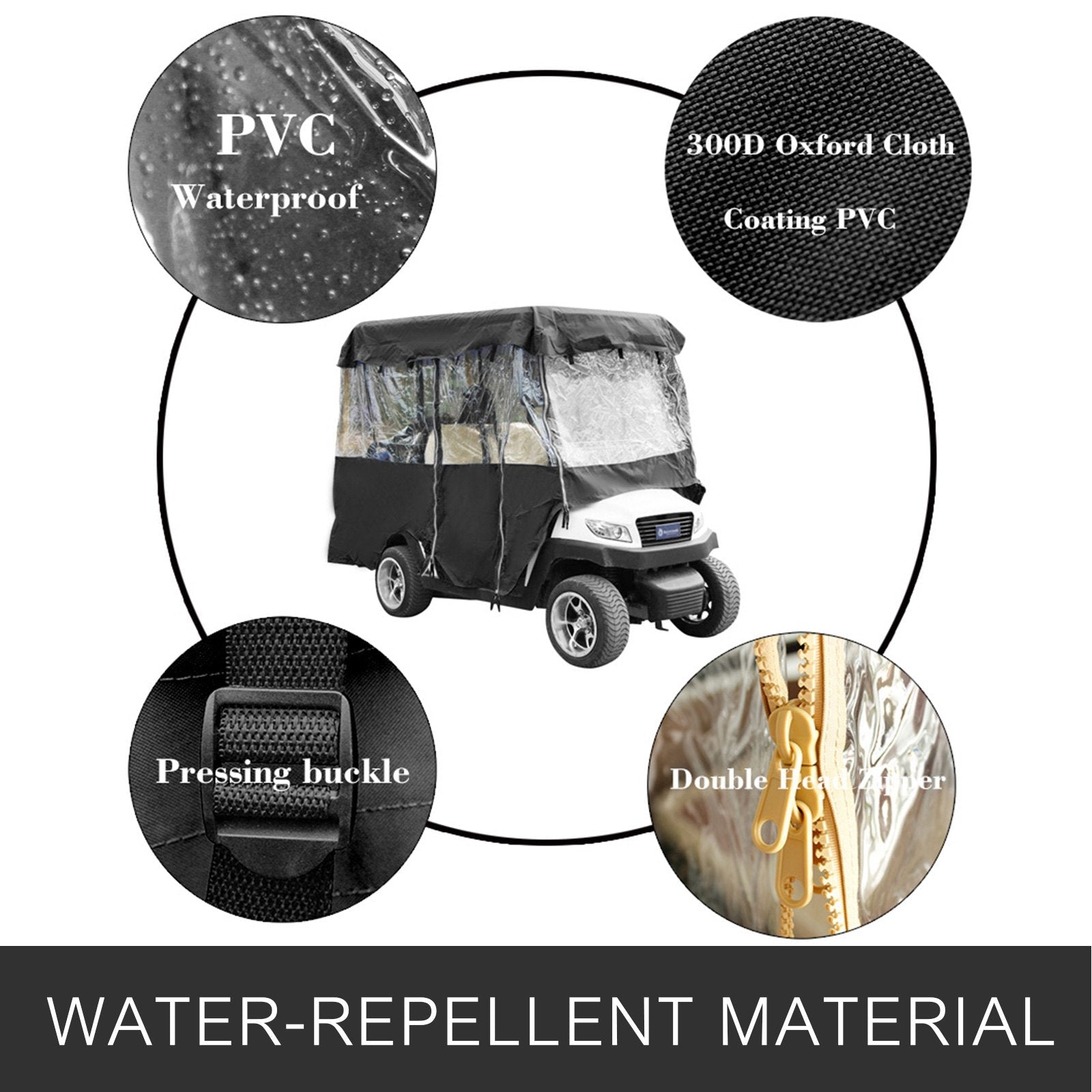 VEVOR Golf Cart Enclosure, 4-Person Golf Cart Cover, 4-Sided Fairway Deluxe, 300D Waterproof Driving Enclosure with Transparent Windows, Fit for EZGO, Club Car, Yamaha Cart 