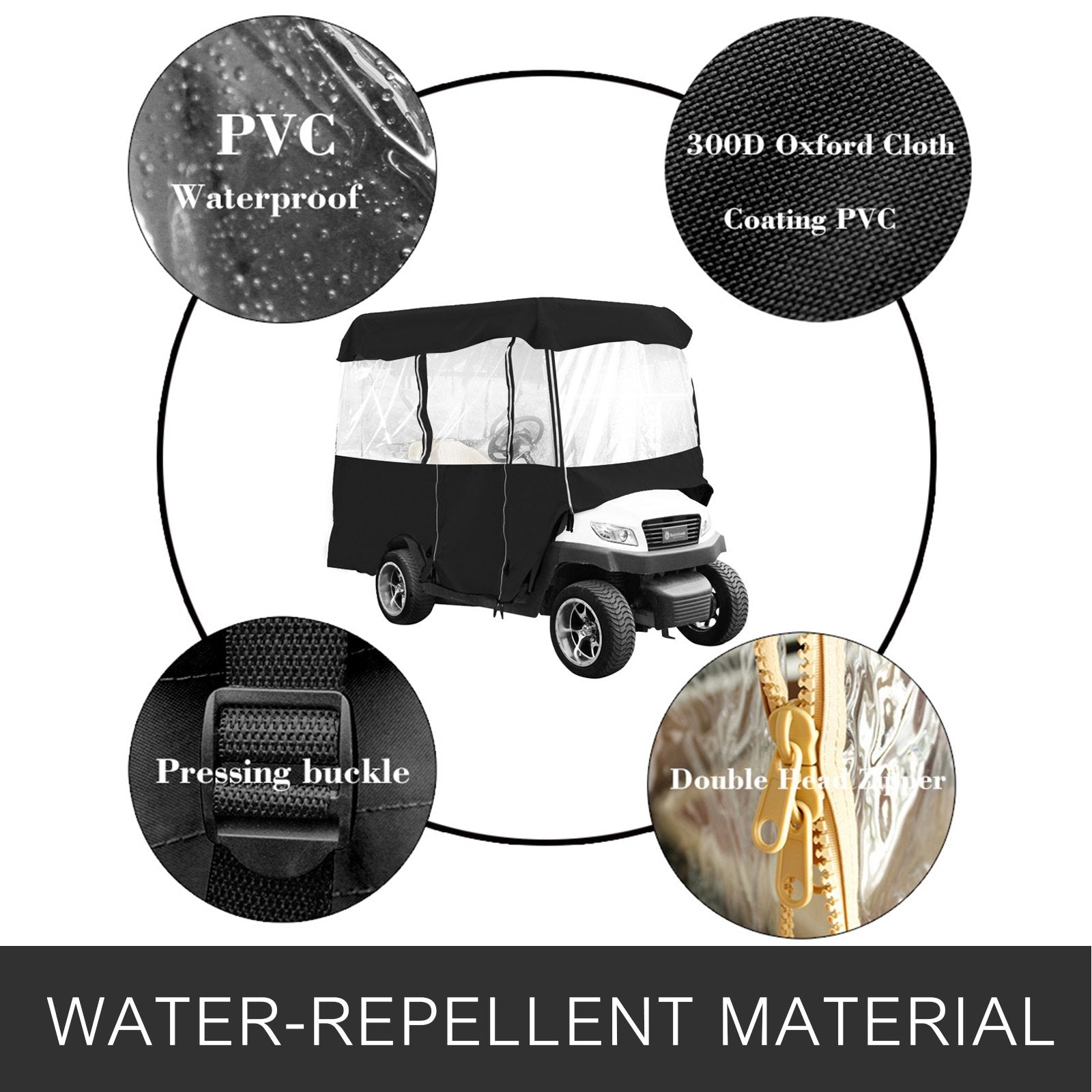 VEVOR Black Golf Cart Covers Portable 4 Sided Transparent Golf Cart Waterproof Cover Golf Cart Seat Covers 