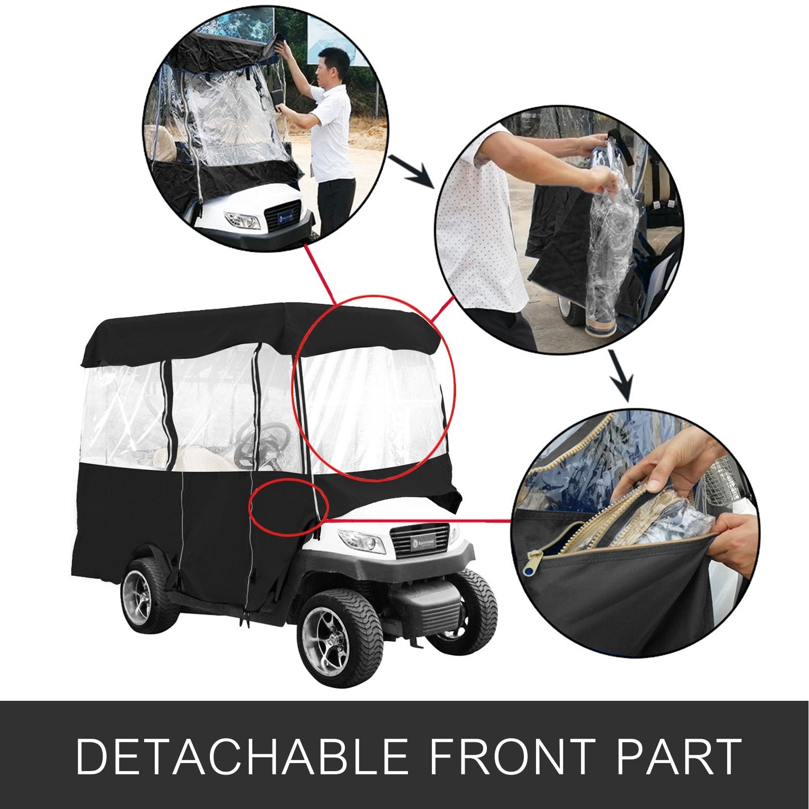 VEVOR Black Golf Cart Covers Portable 4 Sided Transparent Golf Cart Waterproof Cover Golf Cart Seat Covers 