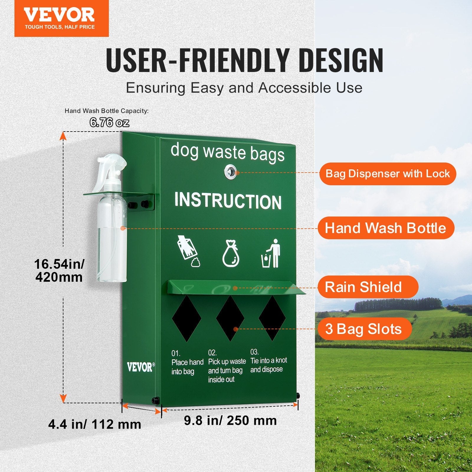 VEVOR Dog Waste Station Bag Dispenser with 600 Bags Lockable Dog Poop Bag Holder 