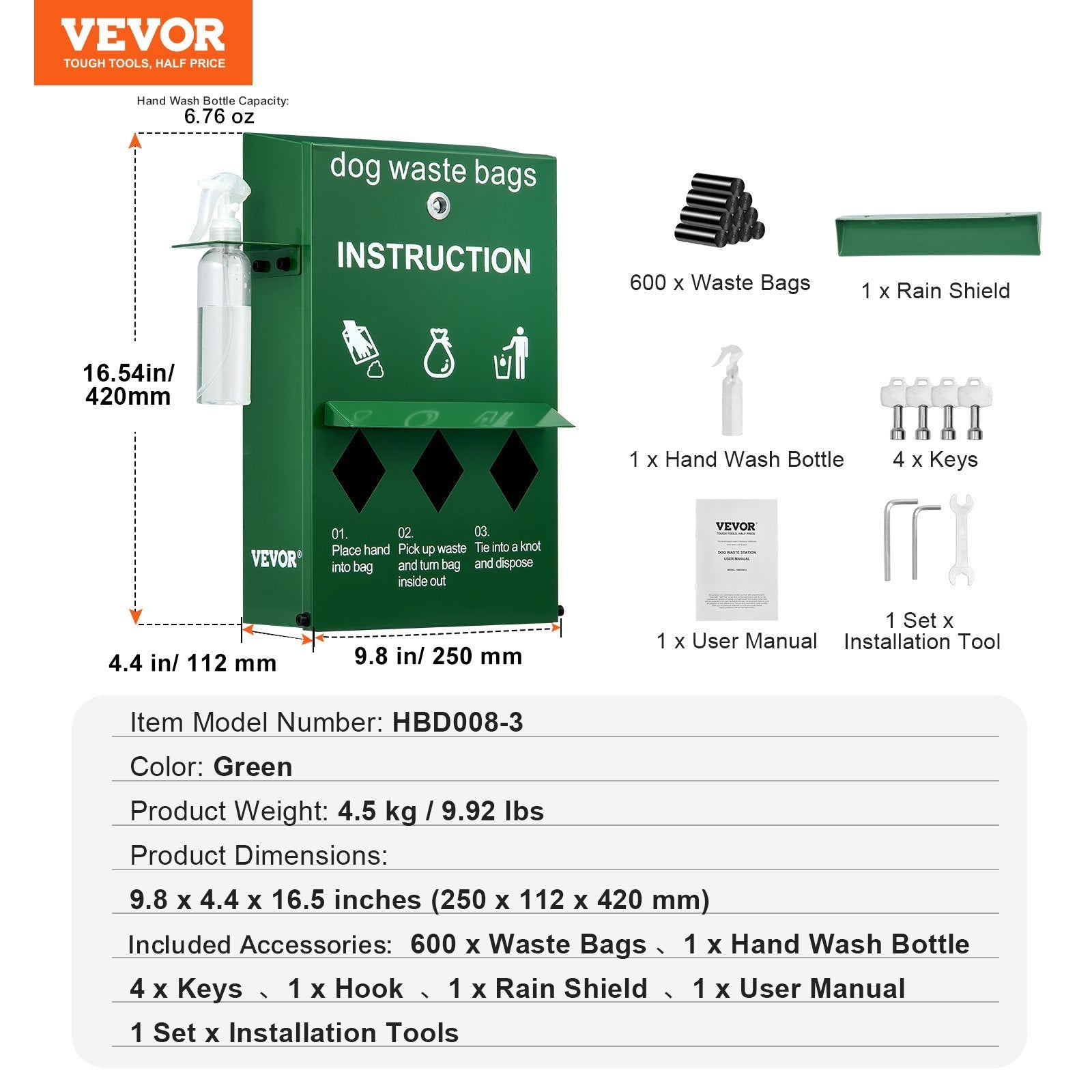 VEVOR Dog Waste Station Bag Dispenser with 600 Bags Lockable Dog Poop Bag Holder 