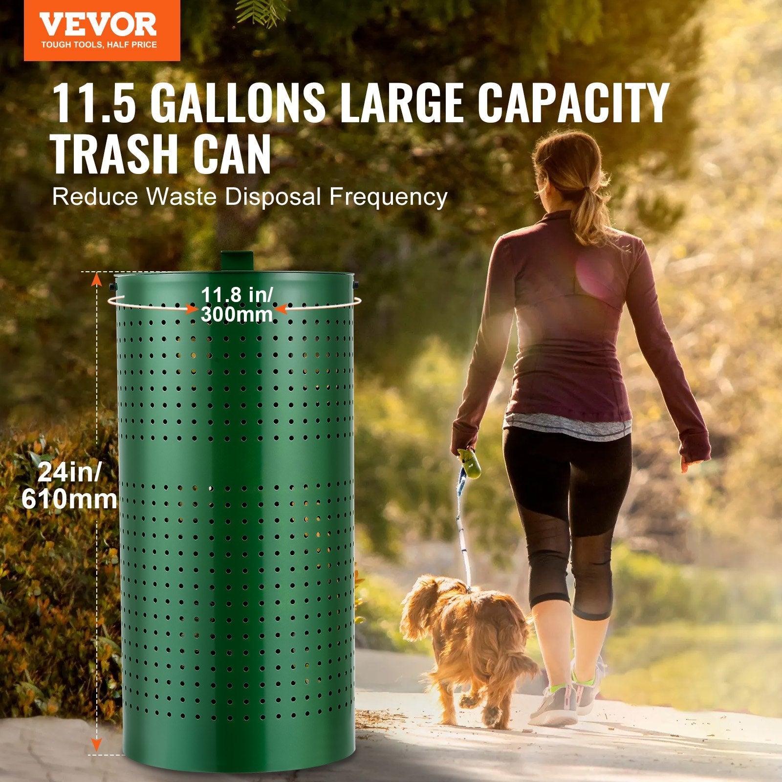 VEVOR Dog Poop Trash Can 11.5 Gallons Weather-Resistant Dog Waste Bin with Lid 