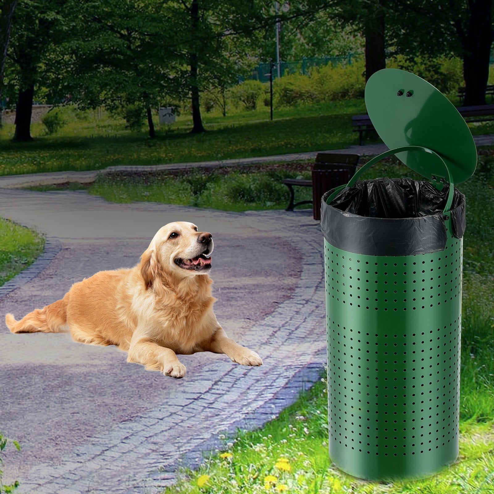 VEVOR Dog Poop Trash Can 11.5 Gallons Weather-Resistant Dog Waste Bin with Lid 
