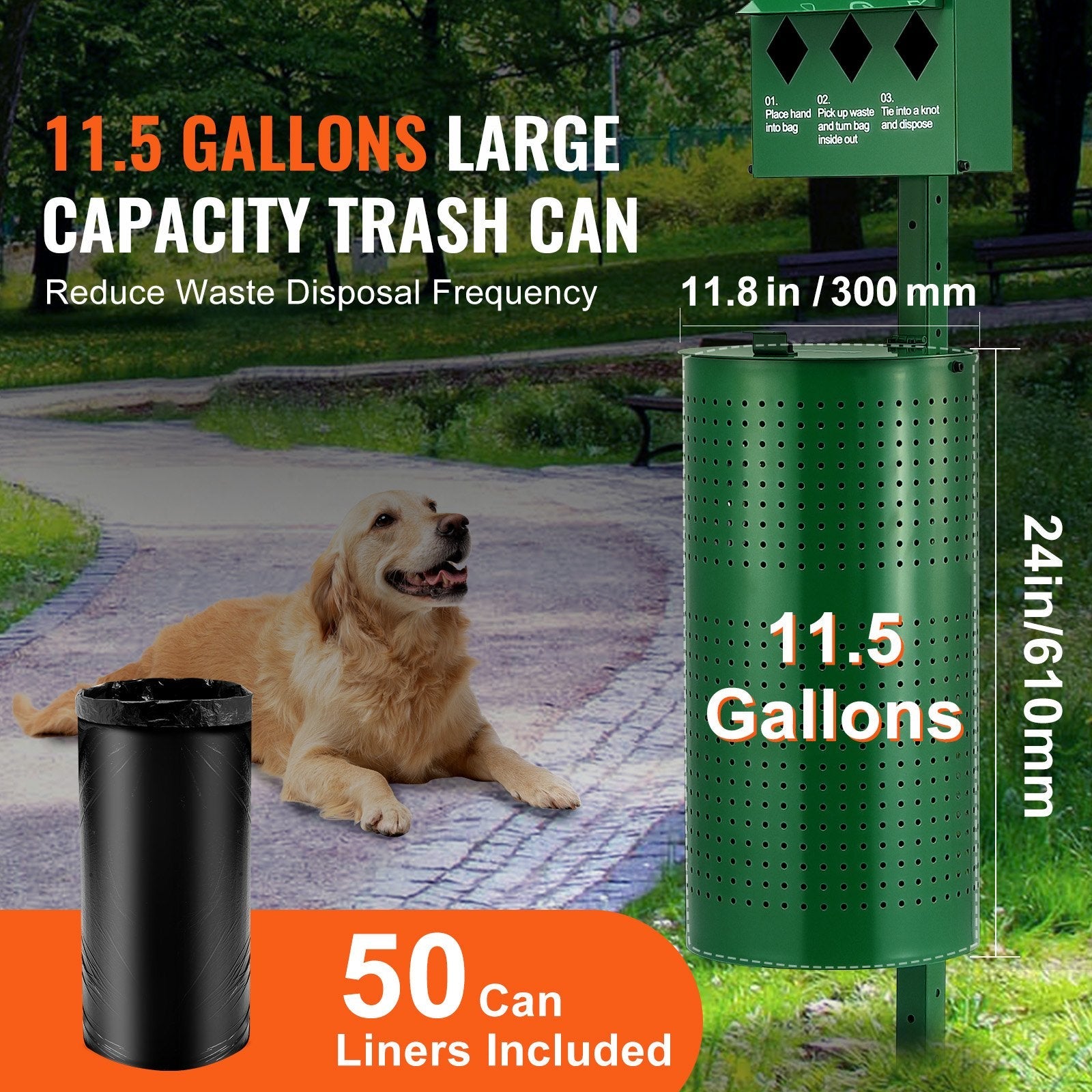 VEVOR Dog Waste Station 11.5 Gallons Outdoor Dog Poop Station with 600 Bags 