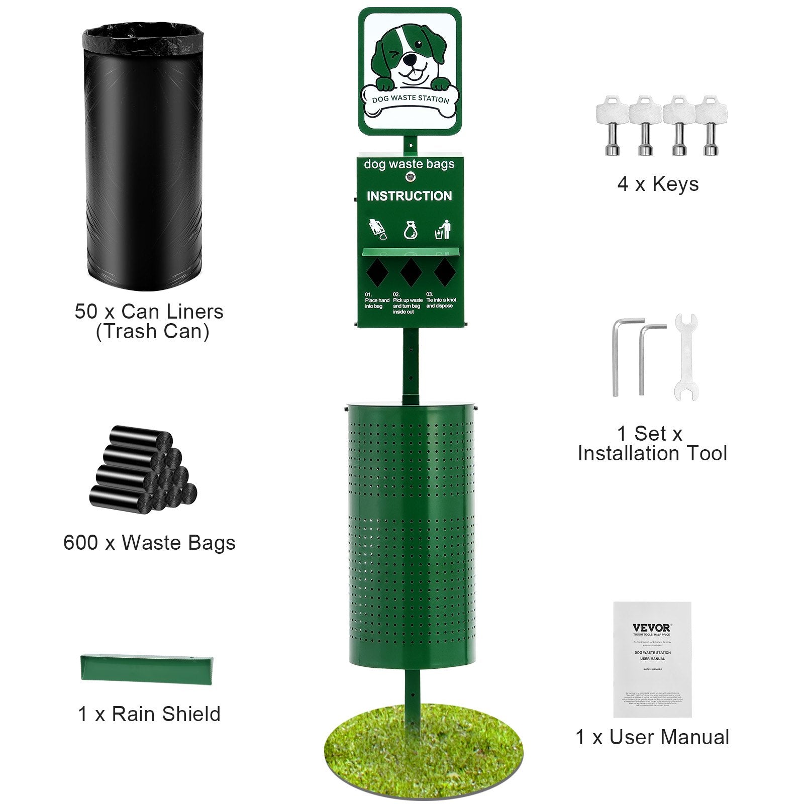 VEVOR Dog Waste Station 11.5 Gallons Outdoor Dog Poop Station with 600 Bags 