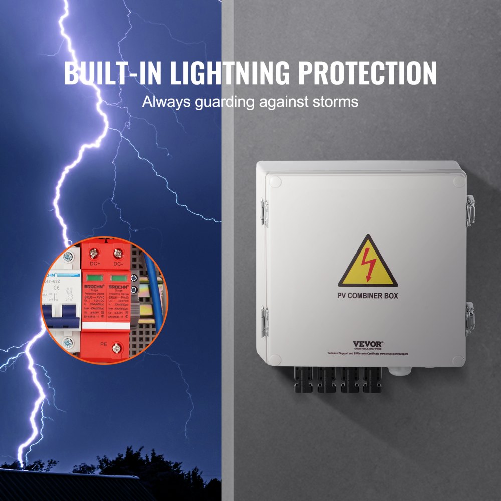 VEVOR Solar PV Combiner Box 4 String 10A for Solar Panel System ABS Case IP65 