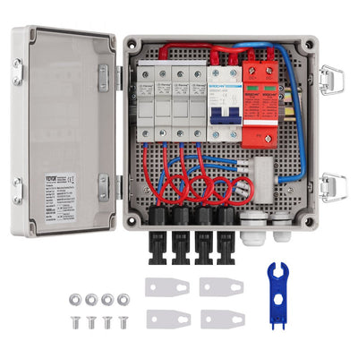 VEVOR Solar PV Combiner Box 4 String 10A for Solar Panel System ABS Case IP65 