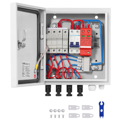 VEVOR Solar PV Combiner Box 4 String 15A for Solar Panel System Steel Case IP65 