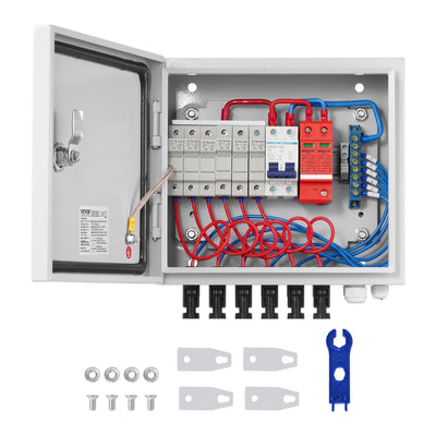 VEVOR Solar PV Combiner Box 6 String 15A for Solar Panel System Steel Case IP65 