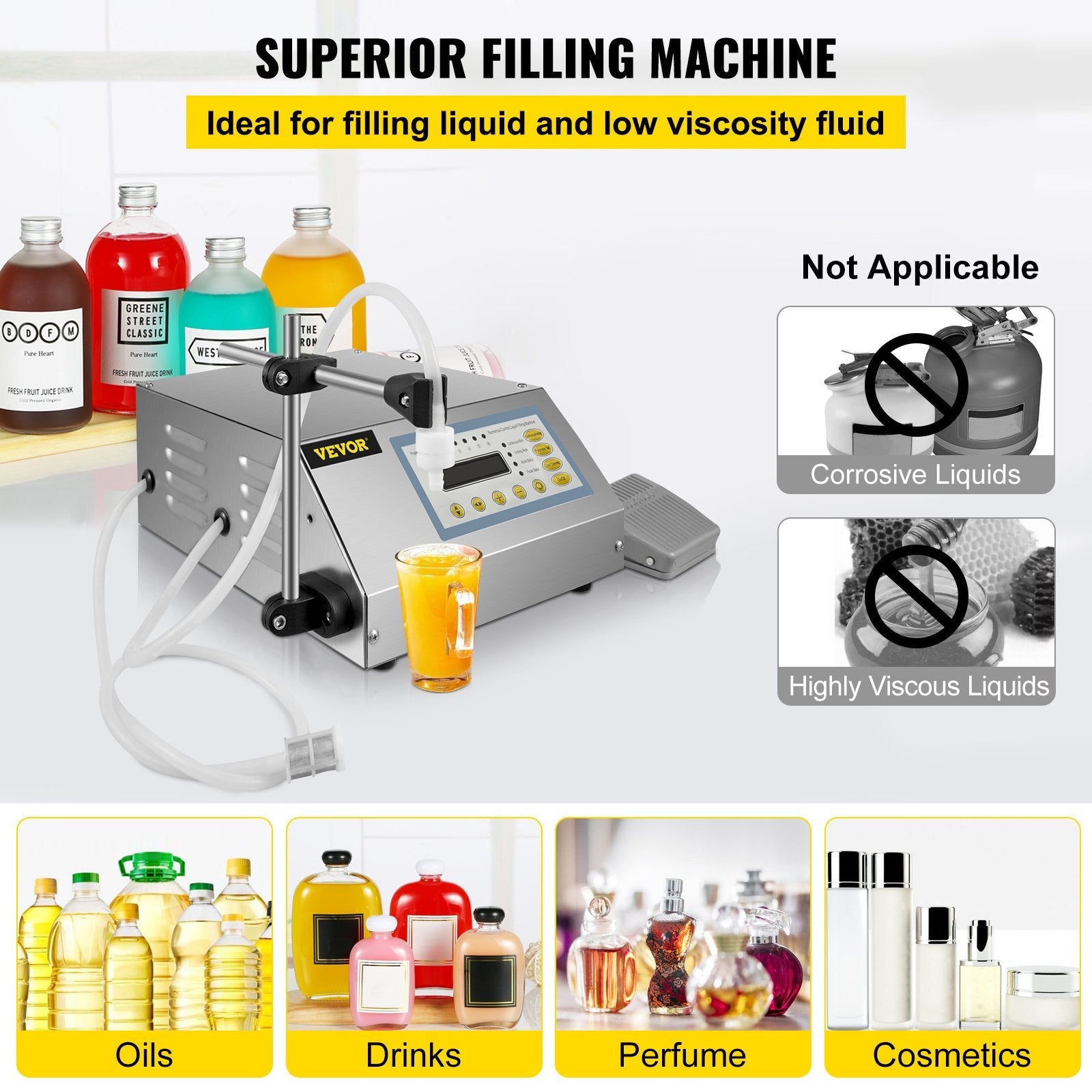 VEVOR Liquid Filling Machine Digital Control Pump Filling Machine GFK160 Bottle Filling Machine 2-3500ml Digital Filling 