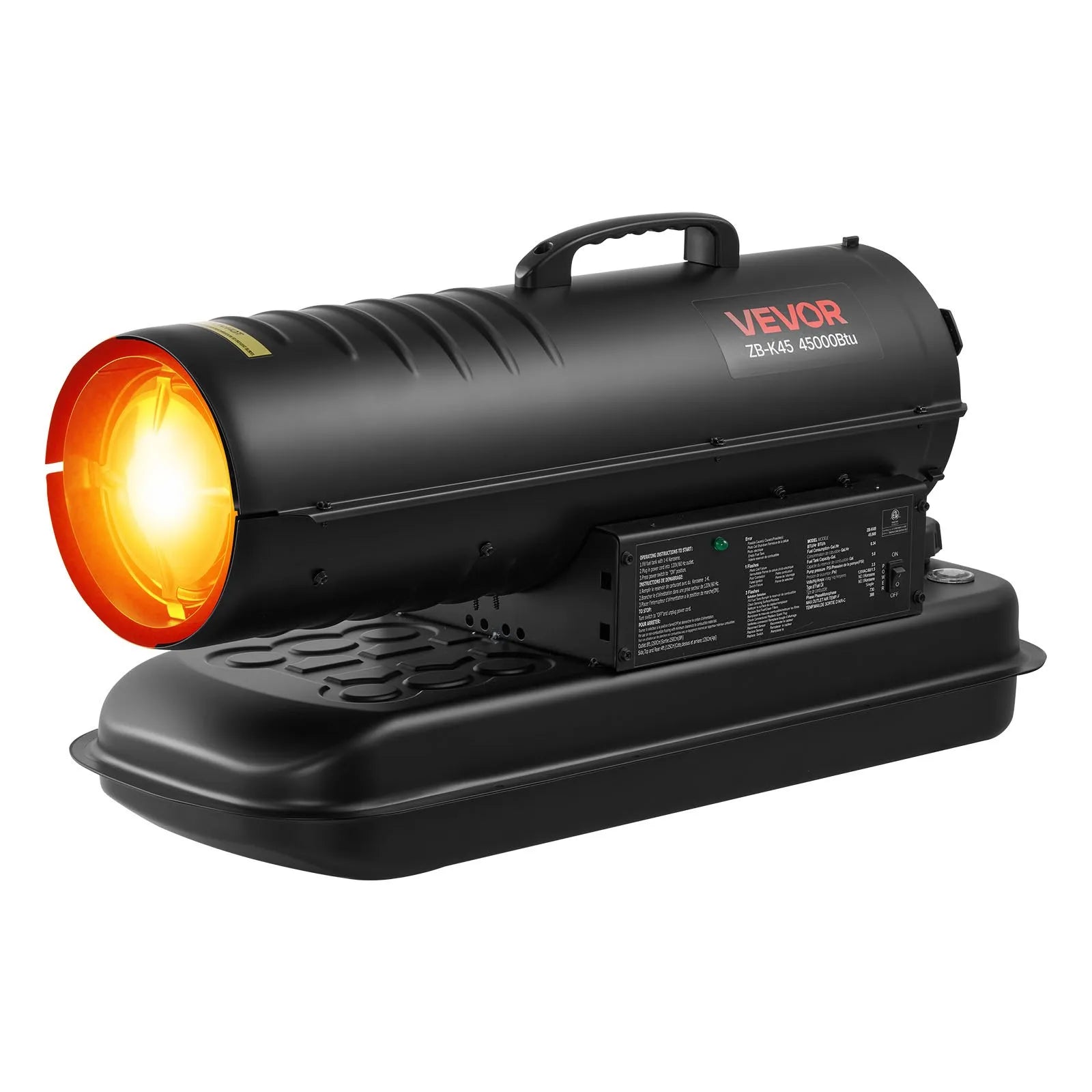 VEVOR 45,000 BTU Forced Air Kerosene Diesel Heater – Portable Torpedo Space Heater with Wheels & Handle for Garage, Jobsite, Workshop, Warehouse, and Outdoor Heating 