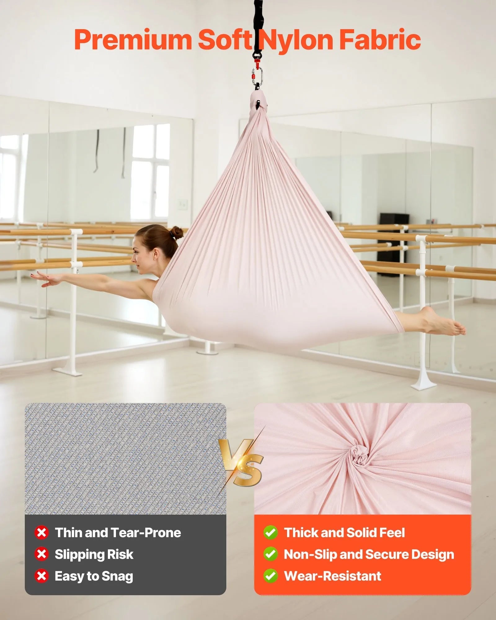 VEVOR Aerial Yoga Hammock, 300 lbs Load Aerial Silk, Yoga Swing with Nylon Fabric, PE Zipper Bag for Parent-Child Interaction, Strengthen Muscles & Improve Practice, Hammock and Swing Combo 