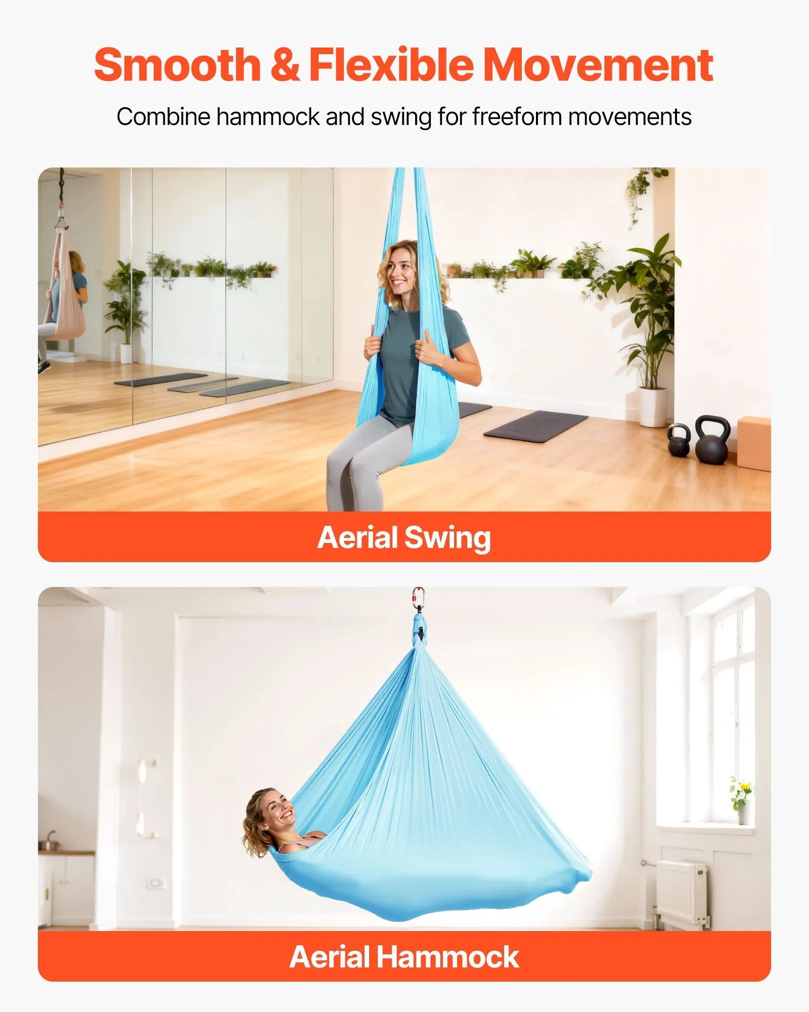 VEVOR Aerial Yoga Hammock, Maximum 300 lbs Load Aerial Silk, Yoga Swing with Nylon Fabric, Daisy Rope, PE Zipper Bag, Gymnastics Swings Suitable for Men and Women, Dual-Function Hammock & Swing 