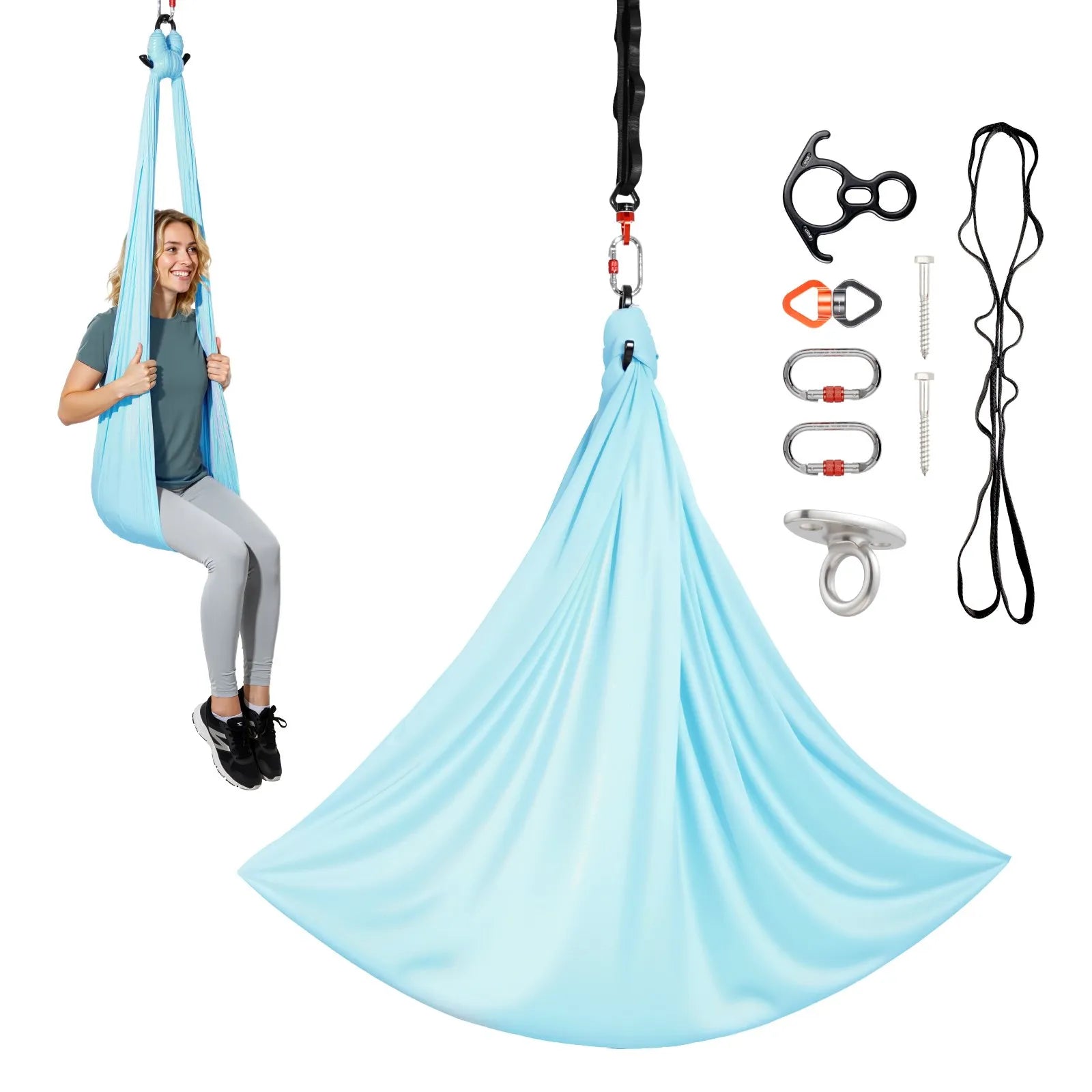 VEVOR Aerial Yoga Hammock, Maximum 300 lbs Load Aerial Silk, Yoga Swing with Nylon Fabric, Daisy Rope, PE Zipper Bag, Gymnastics Swings Suitable for Men and Women, Dual-Function Hammock & Swing 